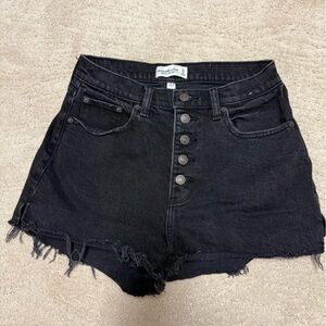 Abercrombie & Fitch Black High-Waist Frayed Shorts